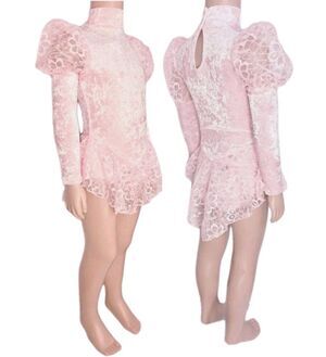 Gilda Marx VTG High Neck Velvet Lace Keyhole Pink Leotard Skate Dress Girls 8/10